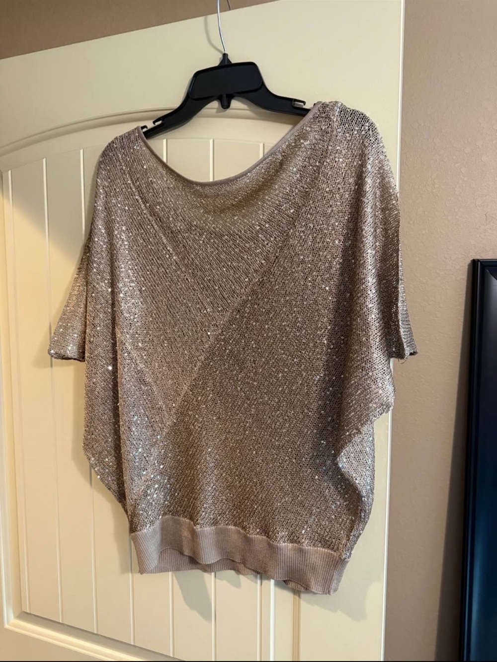 Matty M Metallic Taupe Sequin Knit Dolman Top